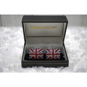 Butler & Wilson Union Jack Crystal Cufflinks with Box  Rhinestone UK Flag